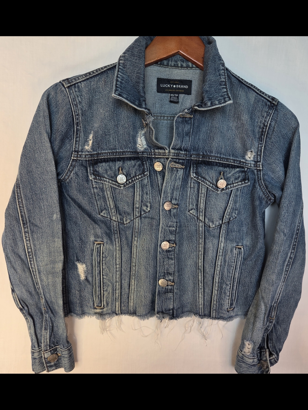 Lucky Brand Women's Distressed Blue Denim Jacket